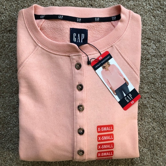 GAP Tops - GAP HENLEY SWEATSHIRT, PEACH MELBA, XS